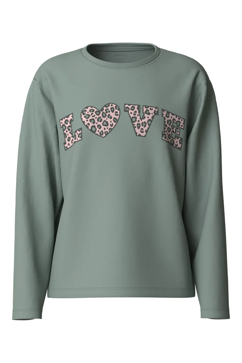 Name It - Nkfveen Ls Nreg Top - 5117937 Green Milieu Leo Love