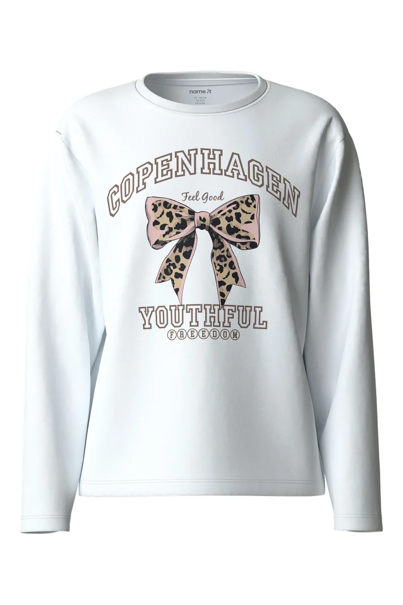 Name It - Nkfveen Ls Nreg Top - 5117935 Bright White Leo Bow
