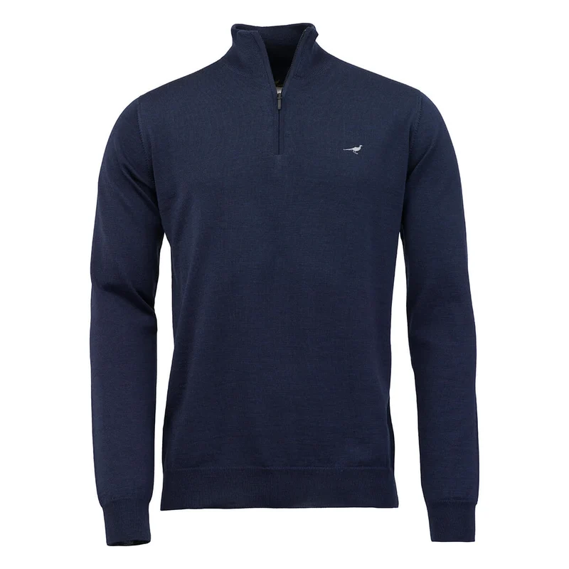 Laksen Norfolk, merino herentrui met rits, supernavy