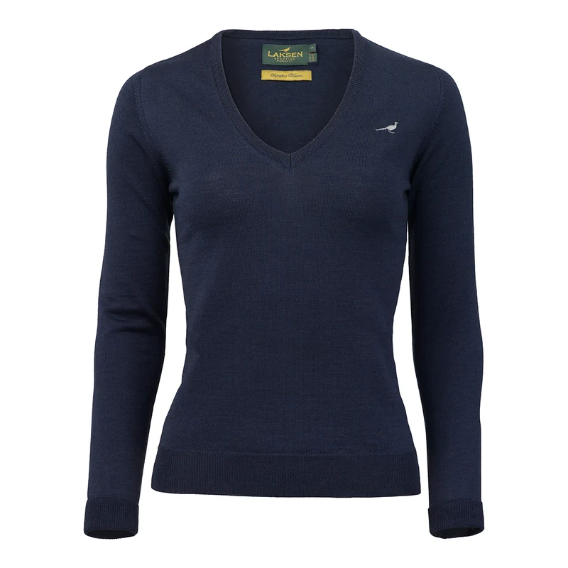 Laksen Camilla, merino damestrui met V-hals, supernavy