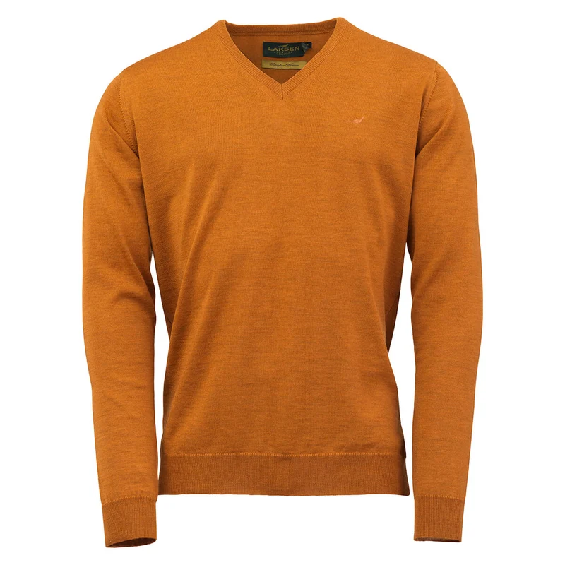 Laksen Sussex, merino herentrui met V-hals, mustard