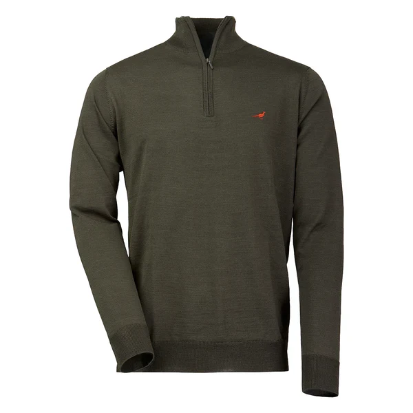 Laksen Norfolk, merino herentrui met rits, olive