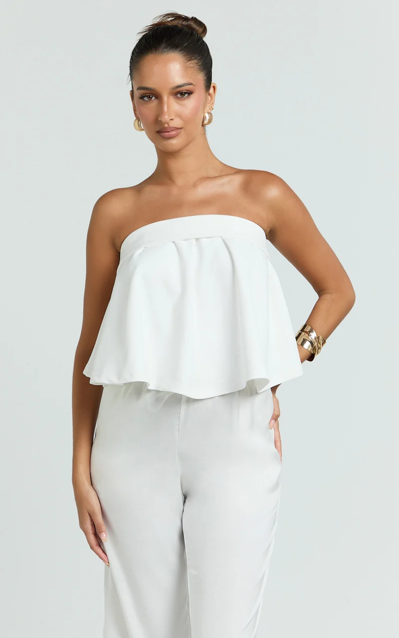 Imara Top - Strapless Peplum Top in Off White