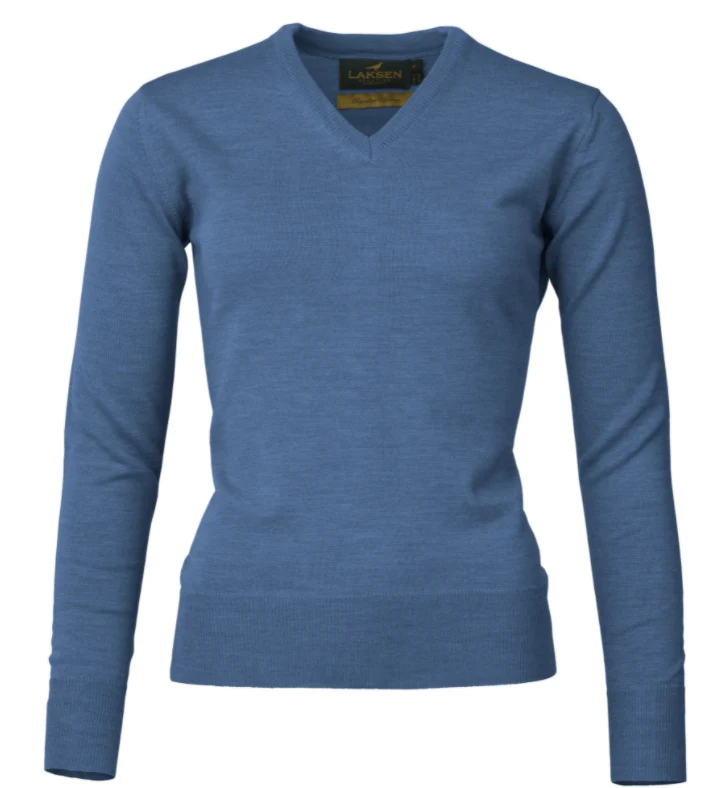 Laksen Carnaby, merino damestrui met V-hals, cornflower