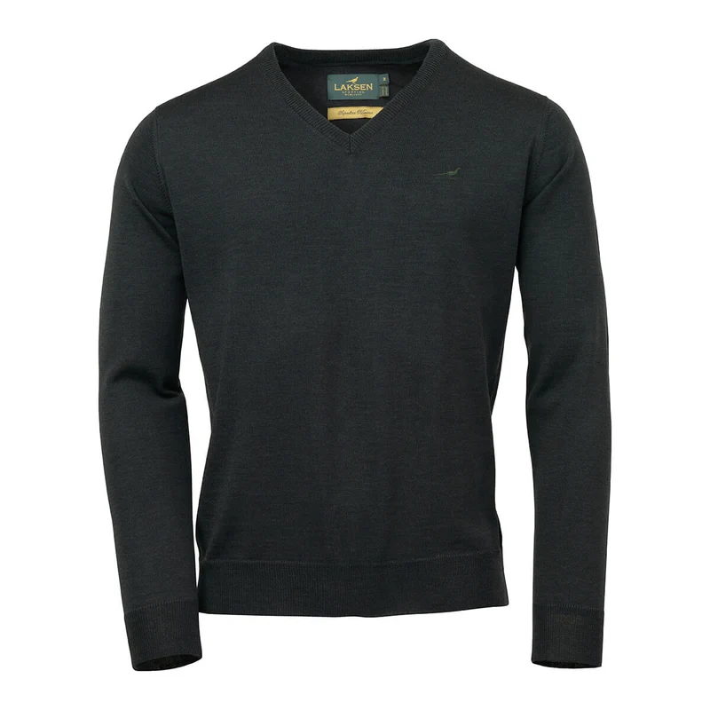 Laksen Sussex, merino herentrui met V-hals, olive