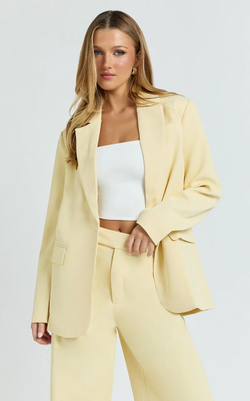 Selena Blazer - Oversized Single Breasted Blazer in Lemon