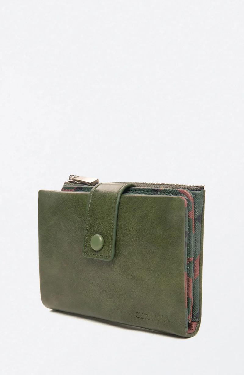 Surkana Purse with printed inside, back pocket Green