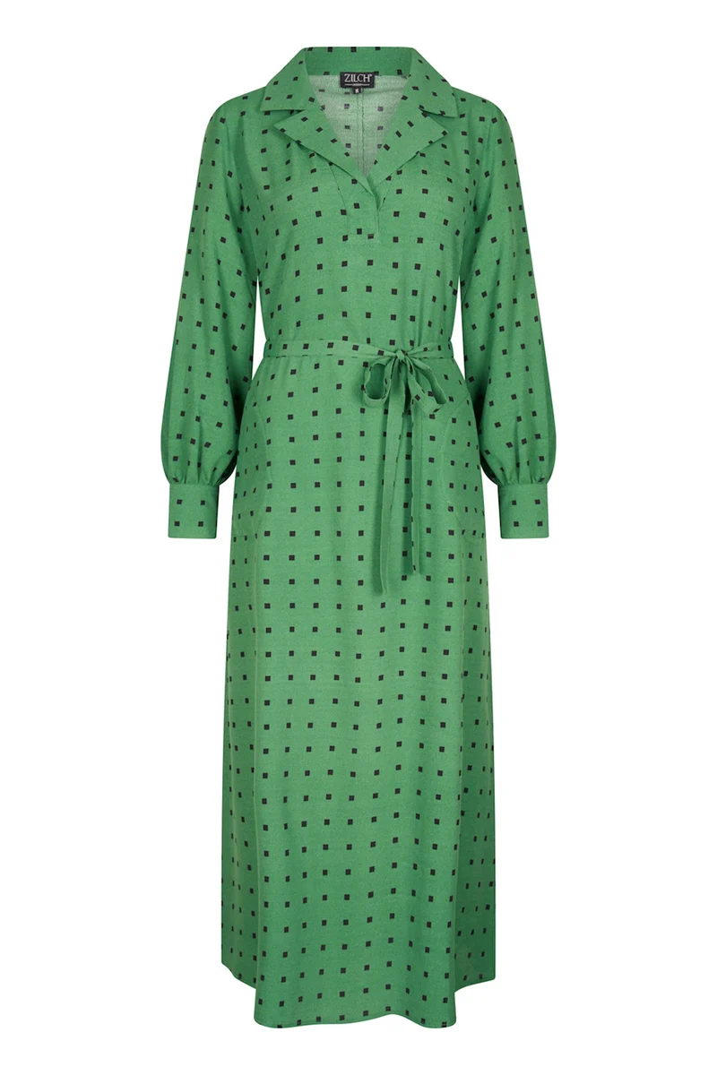 Zilch dress collar squares pesto