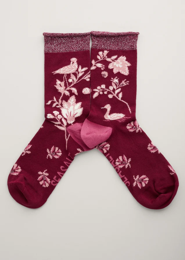 Seasalt Cornwall Snowy Scenes Socks Tapestry Birds Jam
