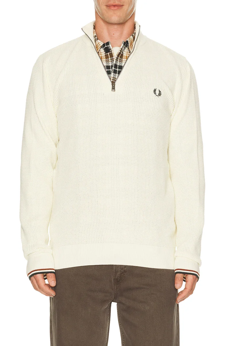 Waffle stitch half zip jumper - oatmeal