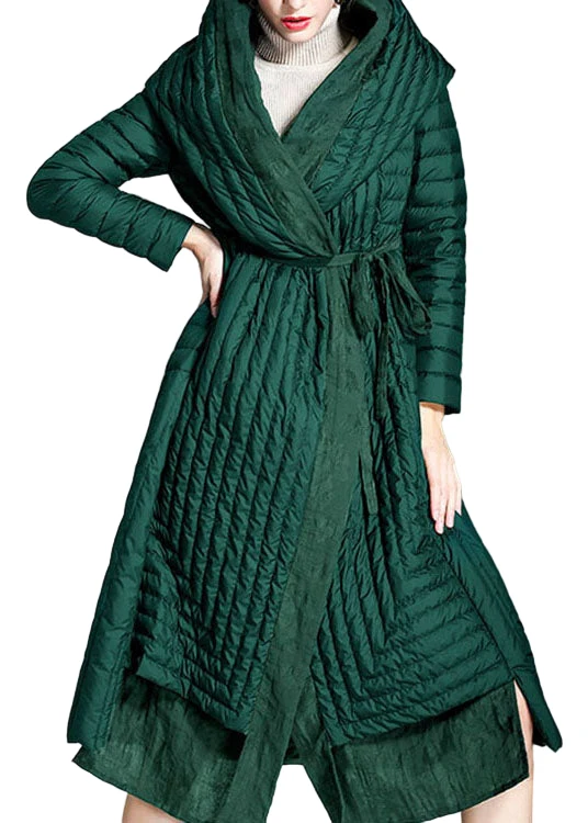 Lange Winterjas Dames met Groene Zakkenprint voor Comfort en Stijl