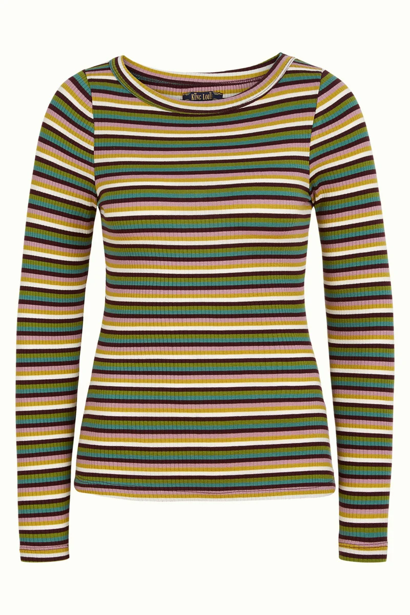 Gestreepte top met lange mouw | King Louie Lily top jardin stripe grape red