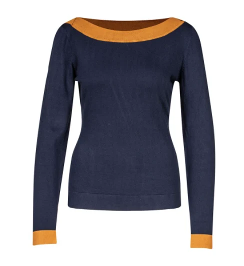 Aansluitende bamboe top | Zilch sweater boatneck navy two tone