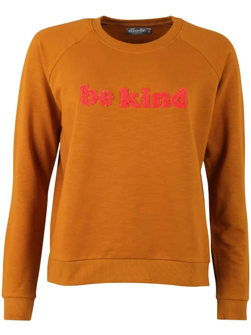 Gele 'be kind' trui | Danefae Klausen sweat organic mustard be kind