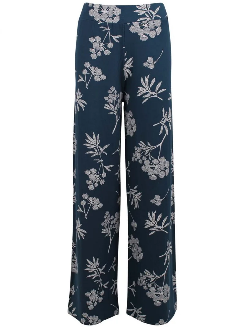 Blauwe broek met plantenprint | Danefae walse pants dusty navy hemlock