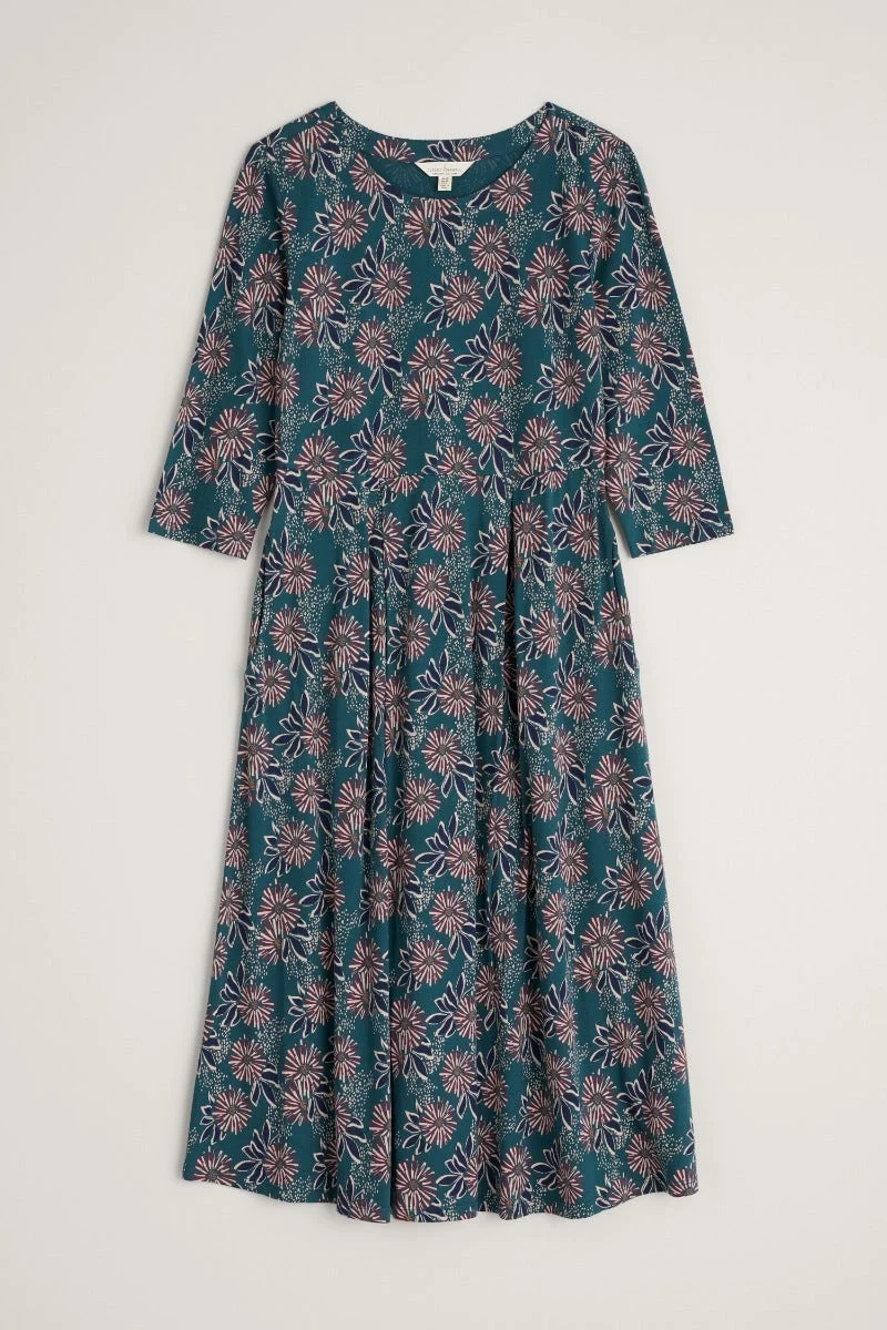 Midi jurk met bloemenprint | Seasalt Cornwall Veronica dress ice plant dark lake