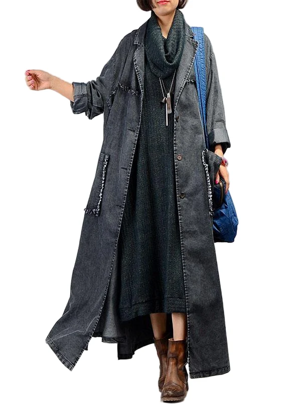 Dames Maxi Jas Notched Stijl met Grote Zakken