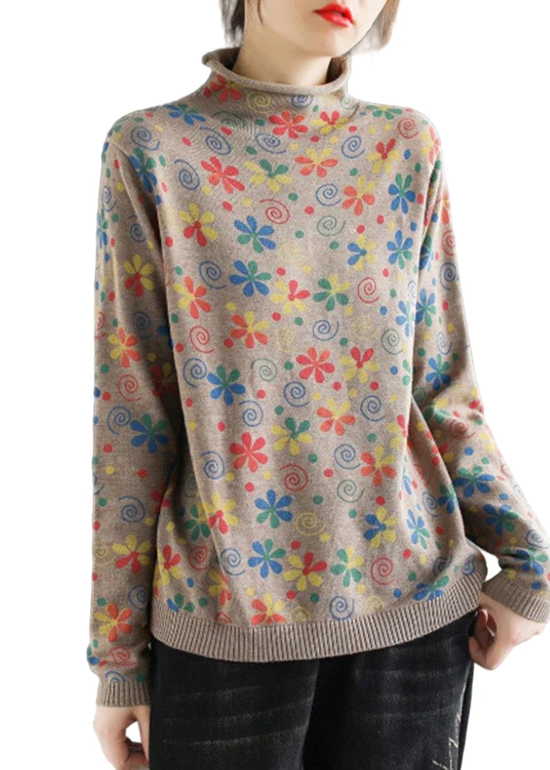 Dames Coltrui Met Kaki Print Trendy Hoog Hals Design