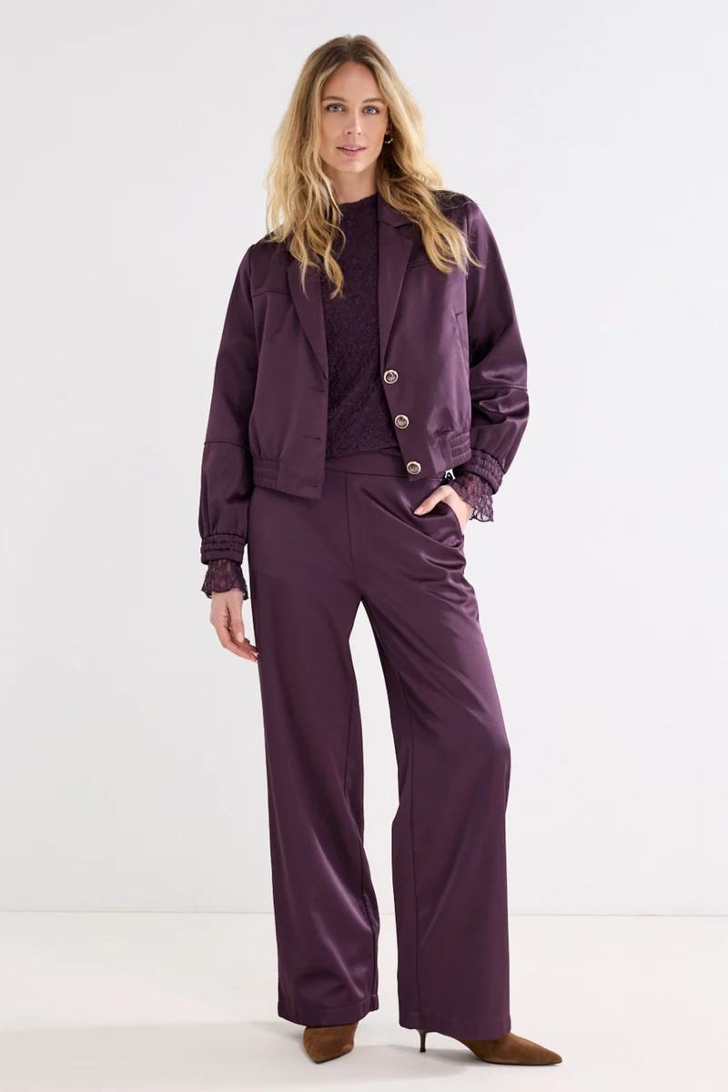 Broek Bonded Satin Aubergine Noir C14-22-101