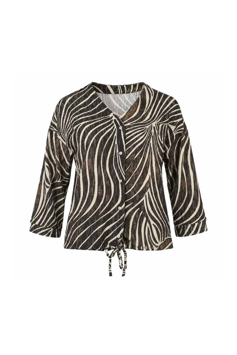 Blouse 7/8 V-hals Zebra Print Bruin 183685
