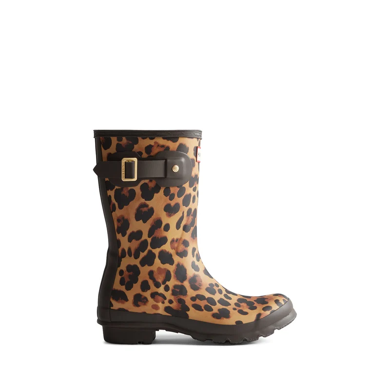 Women's Original Short Wellington Boots Leopard Print/Chocolate Brown