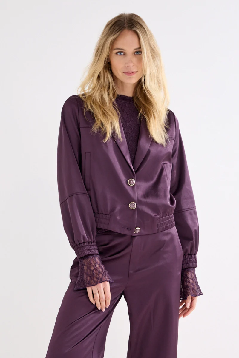 Jacket Bonded Satin Aubergine Noir C14-22-801