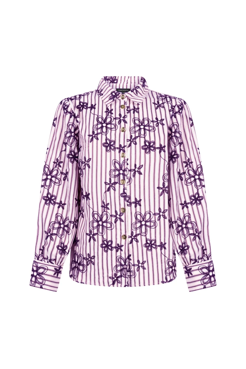 Blouse Striped Embro Aubergine Noir C56-22-301
