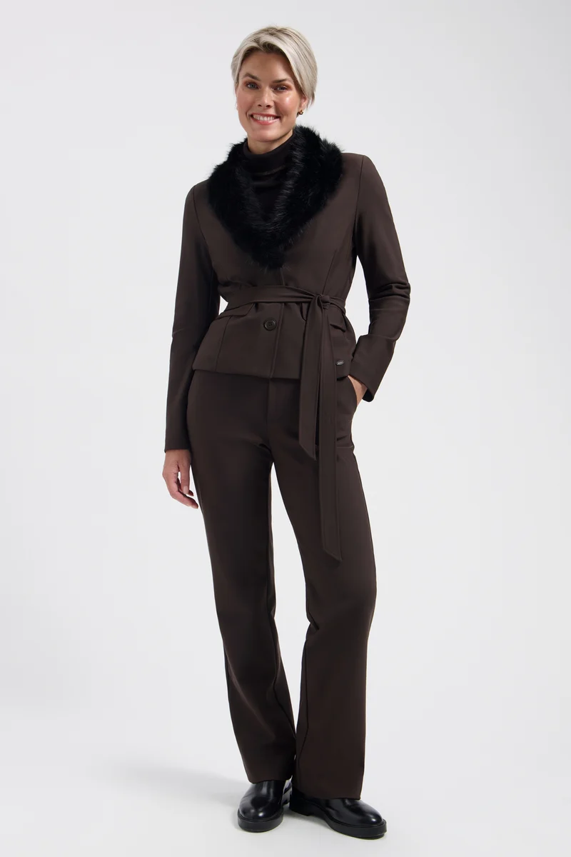 Bonded Travel Broek Milana Dark Brown L14-775-3528
