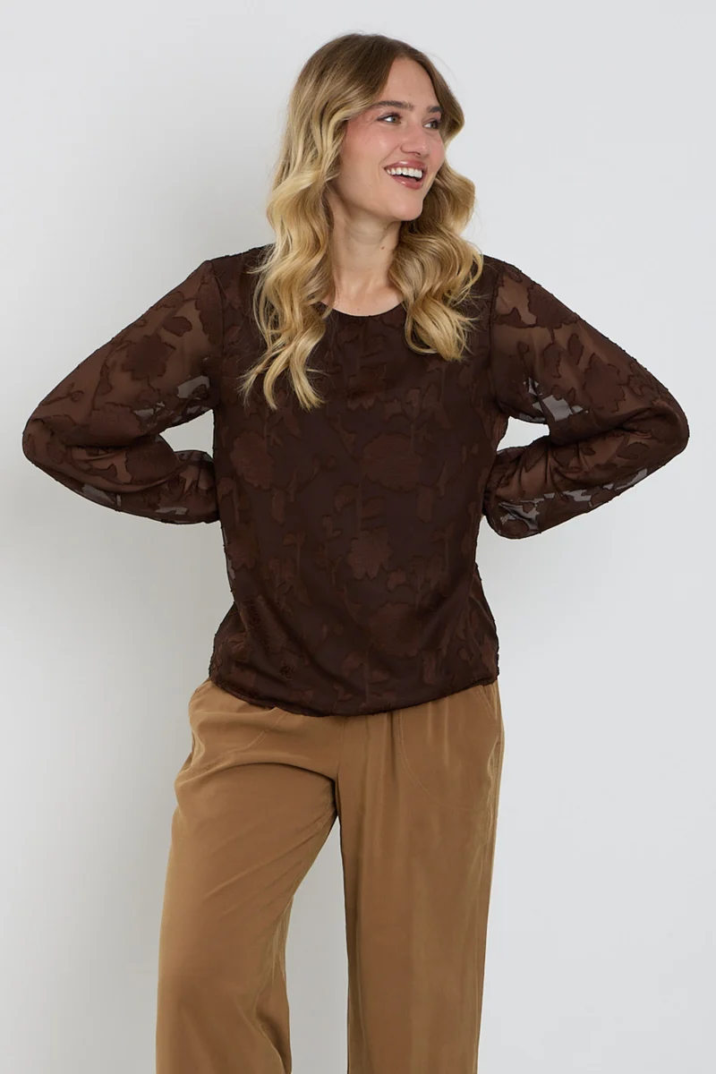Top Dubbel Ballon Mouw Bruin 127685
