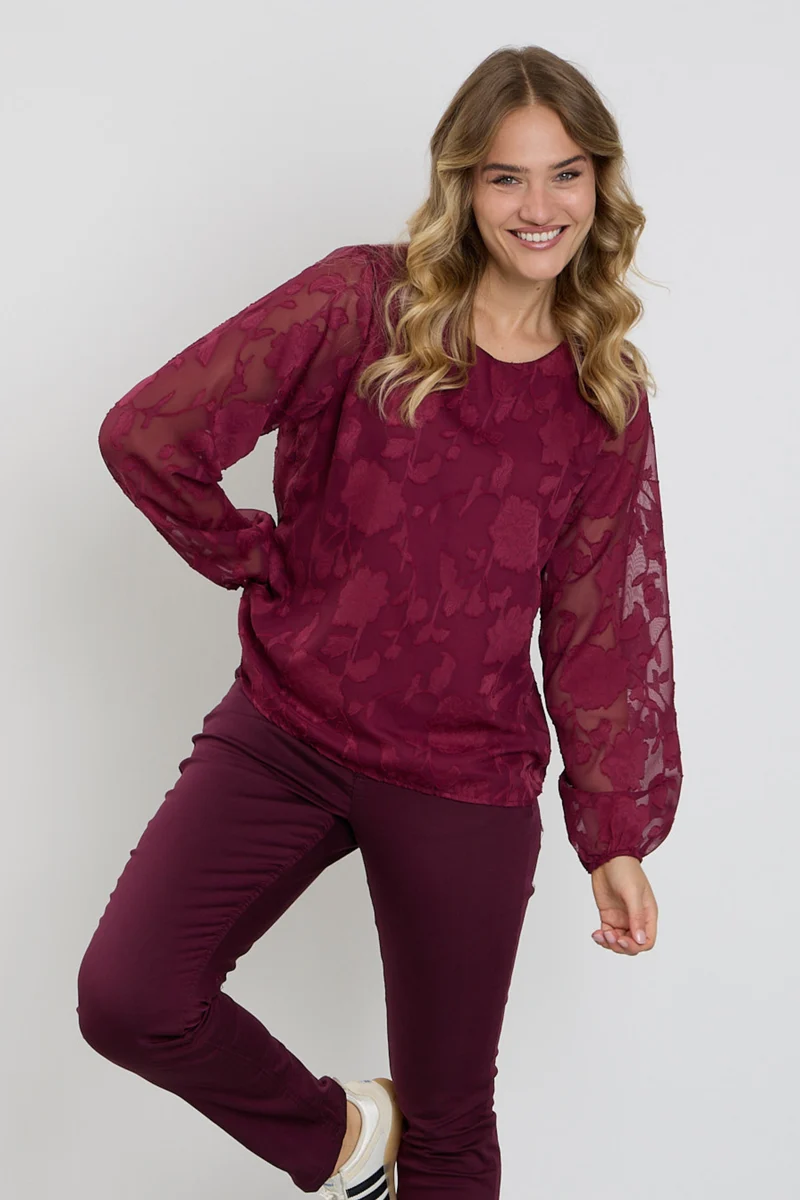 Top Dubbel Ballon Mouw Bordeaux 127685