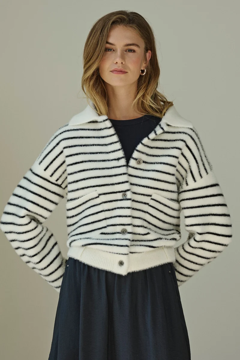 Jacket Bubbly Black White Striped