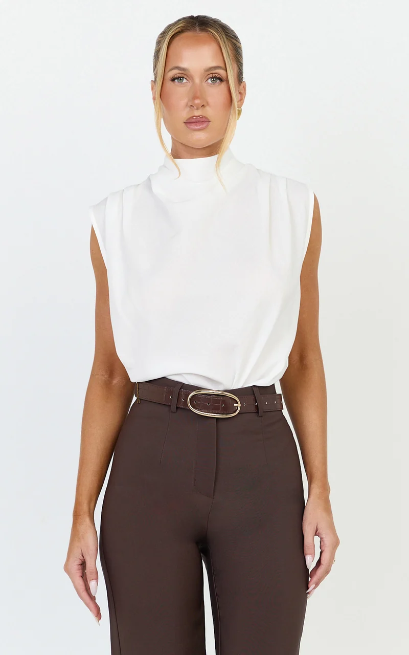 Arianae Top - High Neck Top in White