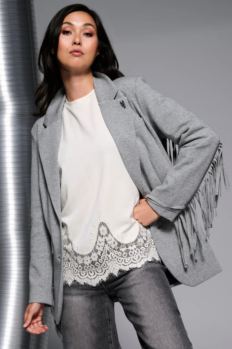 Blazer Met Franjes Grey Melange D509L