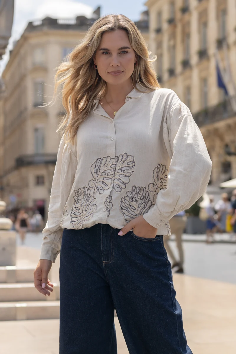 Blouse Josephine Ecru Leaves
