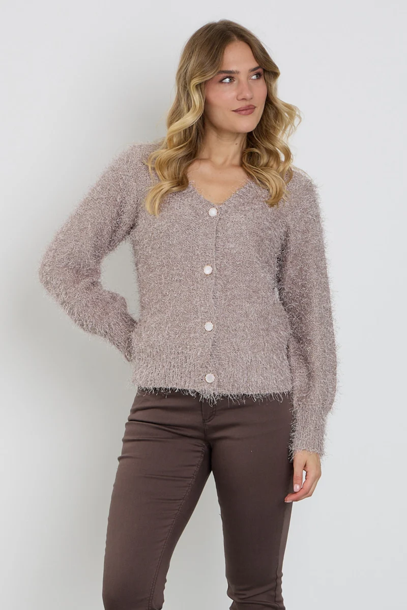 Vest V-hals Fluffy Taupe 426493