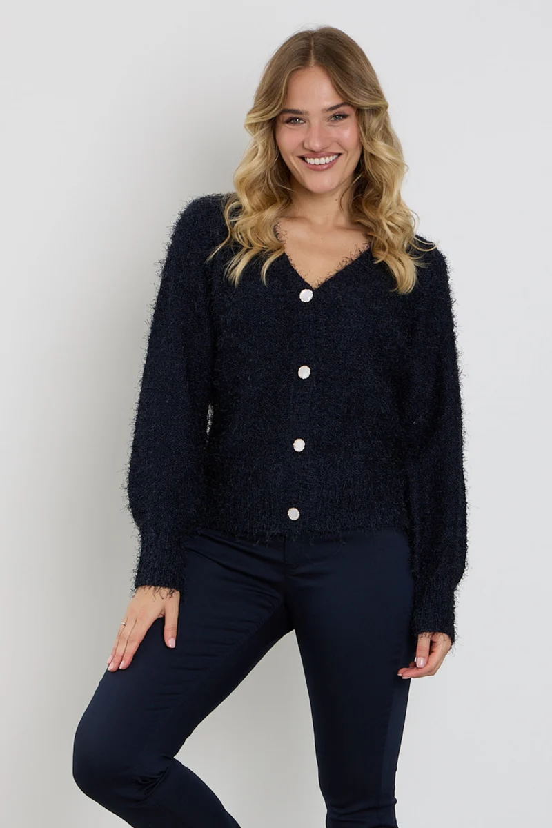 Vest V-hals Fluffy Navy 426493
