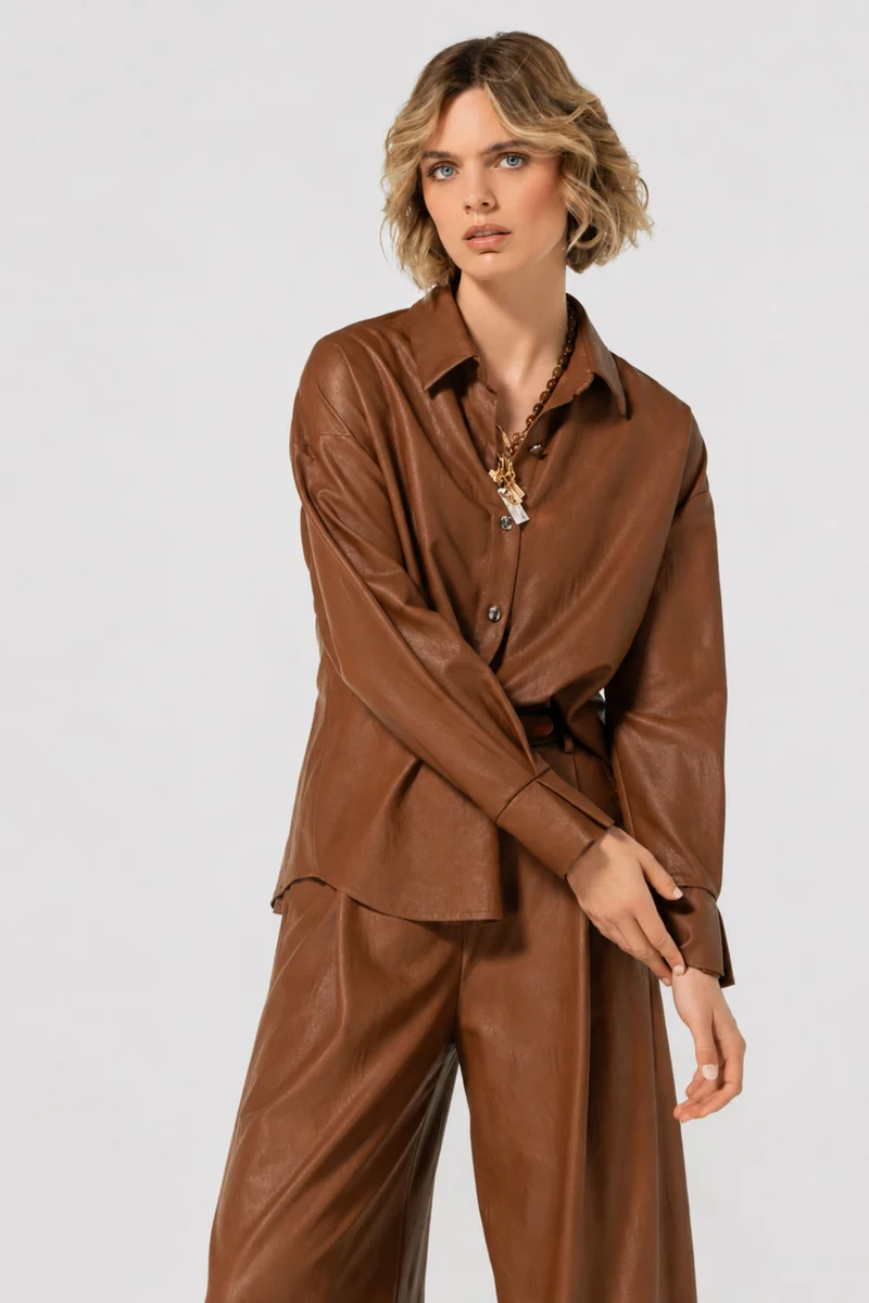 Blouse Vegan Leather Caramello 4605-36