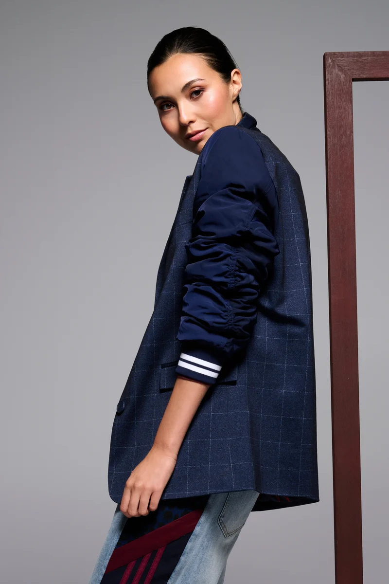 Blazer Met Ruitjesmotief Dark Blue D409L
