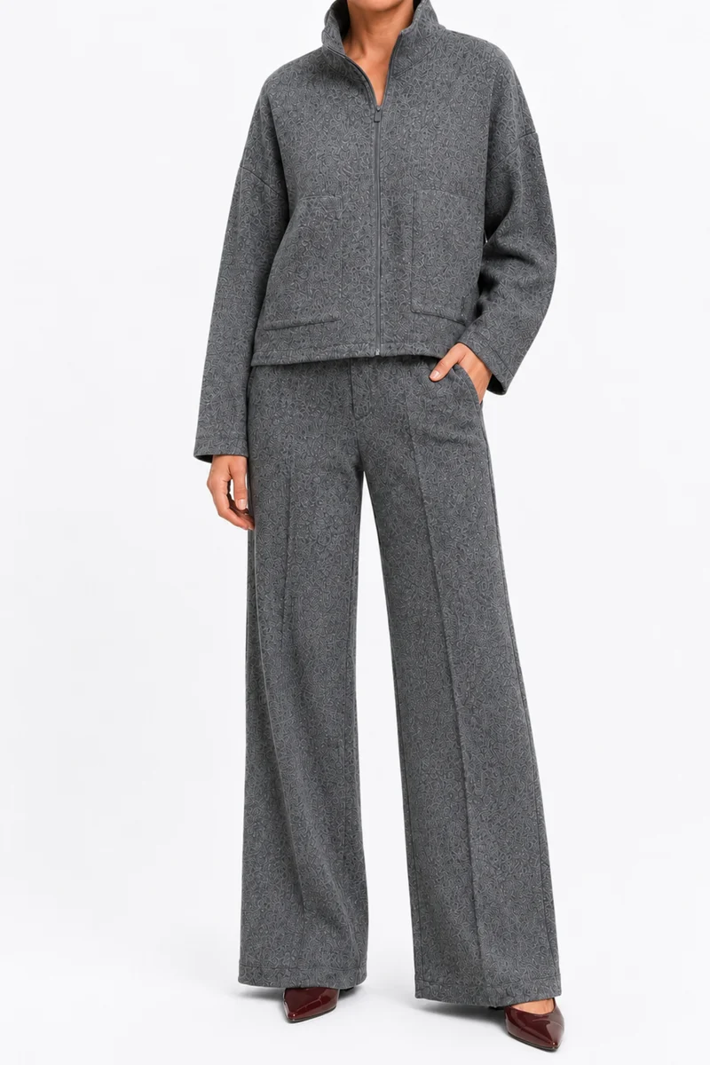 Broek Met Spikkel Motief Dark Grey Melange D416L