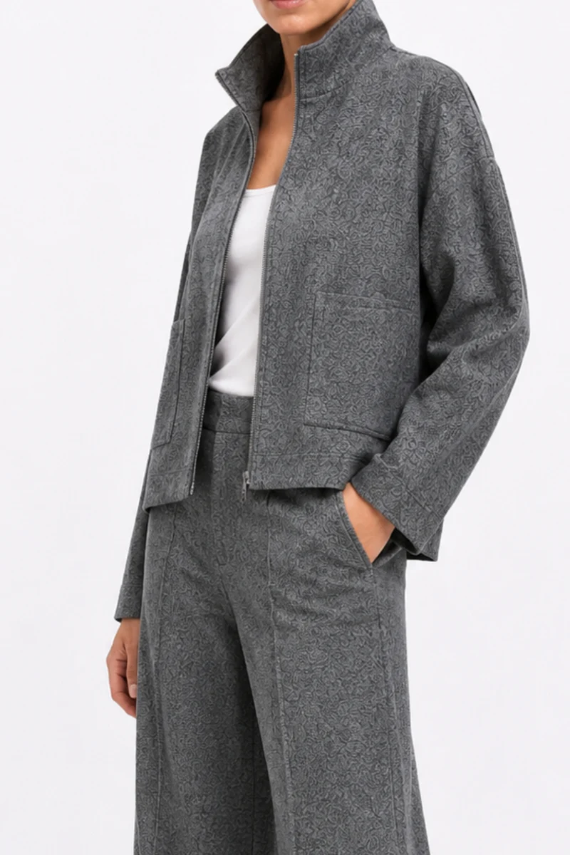 Jacket Met Zakken & Speckle Motief Dark Grey Melange D415L