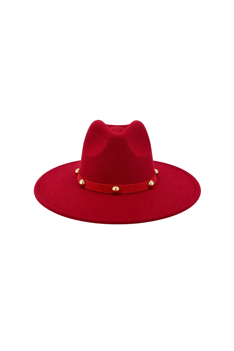 Hoed Met Studs Burgundy