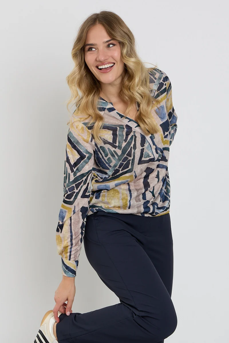 Blouse Polo Grafische Print Zand 472647