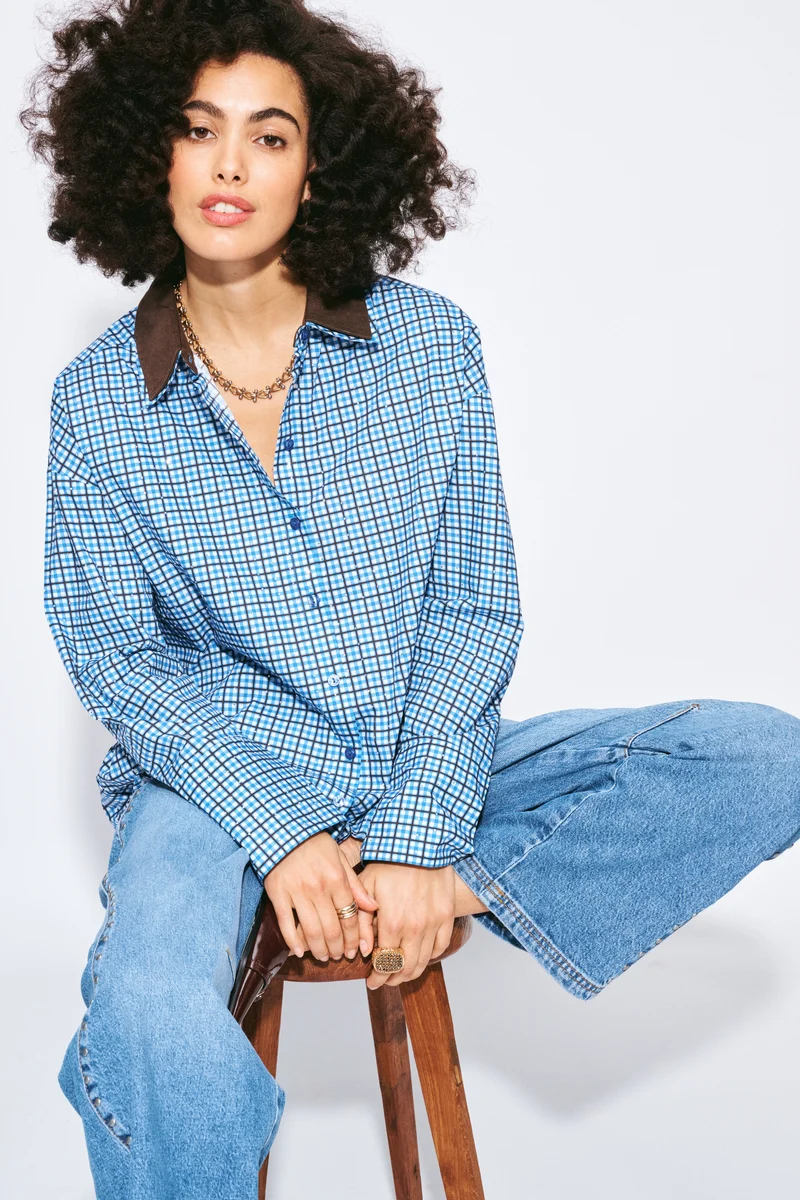 Blouse Beau Check Sapphire Blue SP9709