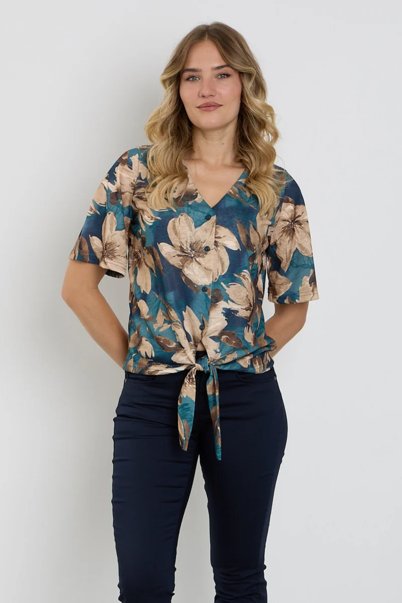 Blouse Strik Bloemenprint Taupe 166689