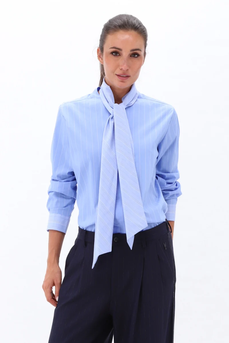Blouse Met Strikdas Blue D793L