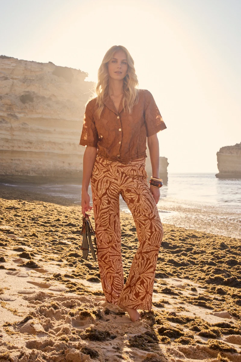 Broek Flowy Shells Print Browns T03-20-101