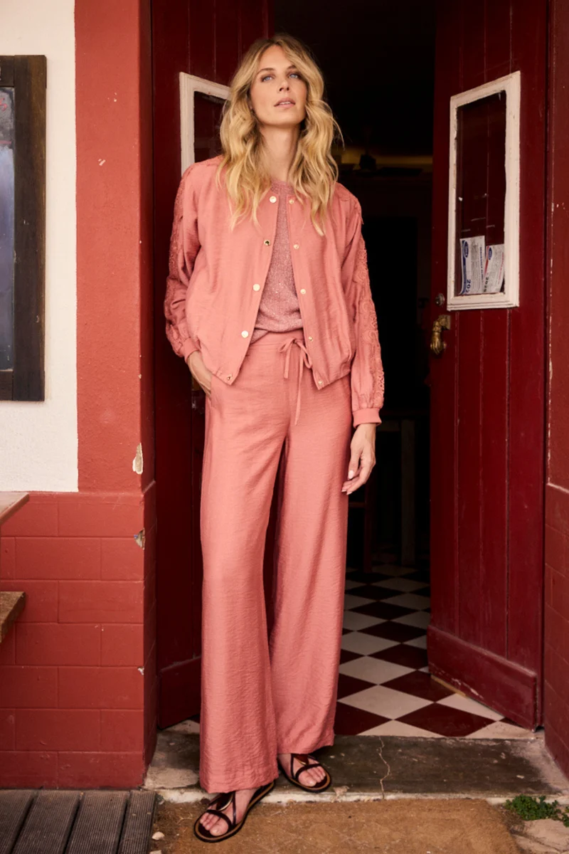 Broek Wide Leg Belt Dusty Rose C04-20-101 3