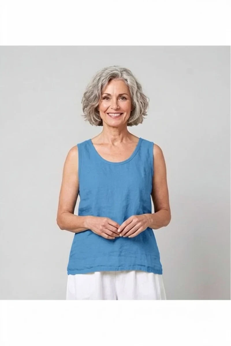 BB style - Mouwloze Linnen top - Denimblue