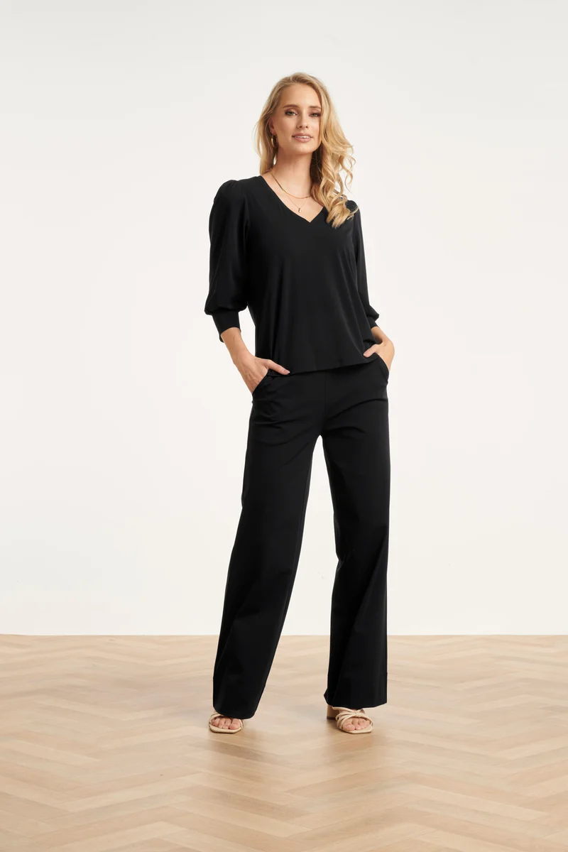 Travel Kwaliteit Top Met Lange Pofmouwen | Black