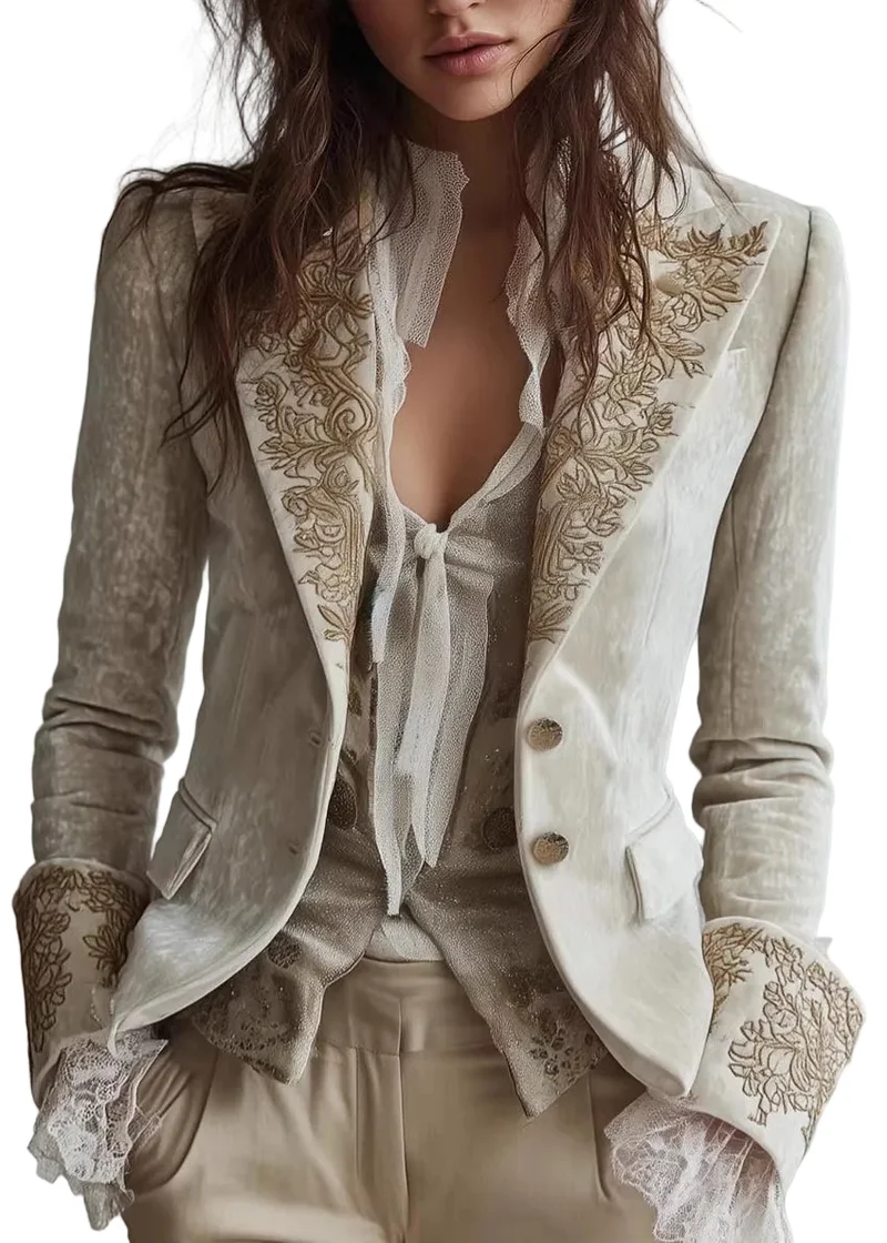 Dames Blazer met Peter Pan Kraag en Print